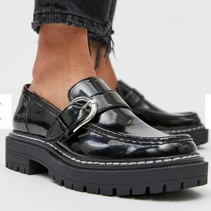 Circus by Sam Edelman Everly black platform loafer slip on buckle size 9 moc toe